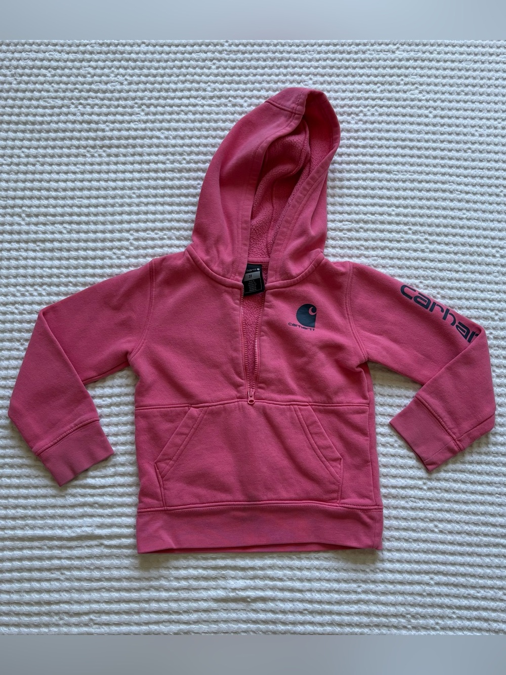 Carhartt Girls Half Zip Logo Hoodie Sweatshirt Pink Toddler Size 3T